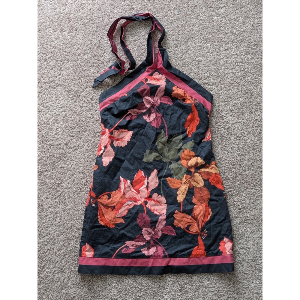 Hutch Floral Halter Mini Dress Blue Pink Botanical Tiered Ruffle Smocked Size 0